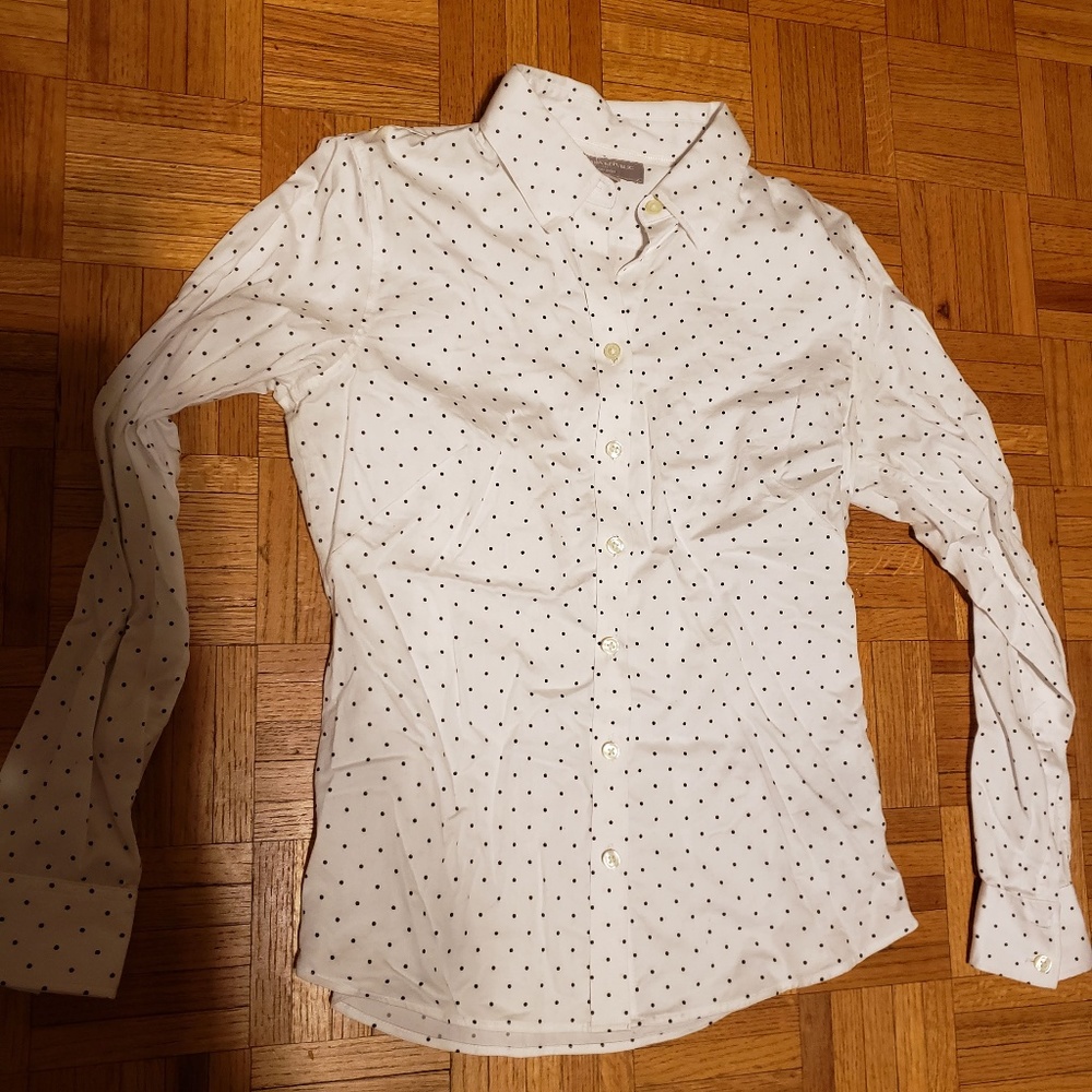 Banana Republic Button Down, White with Polka Dots